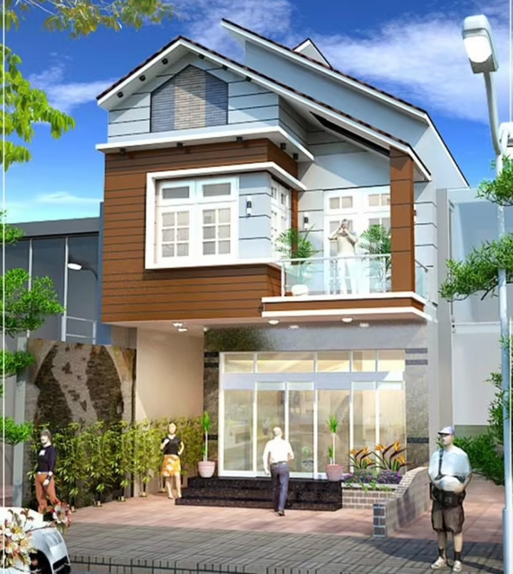 Nhà 2 tầng mái lệch mới lạ mang đến không gian sống hoàn hảo. (Ảnh: Xaynhadeponline)