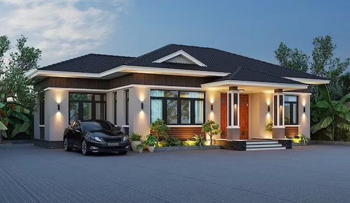 Với diện tích khoảng 70-80m2, gia chủ có thể chọn mẫu nhà mái Nhật 1 tầng thoáng đãng. (Ảnh: Xaynhadeponline)