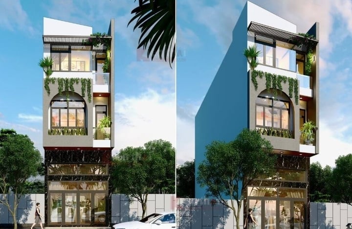 Nhà 3 tầng 60 m2 thiết kế theo phong cách hiện đại với gam màu trung tính. Sảnh chính dành riêng cho kinh doanh nhà hàng, cà phê. (Ảnh: Nhadepdanang)