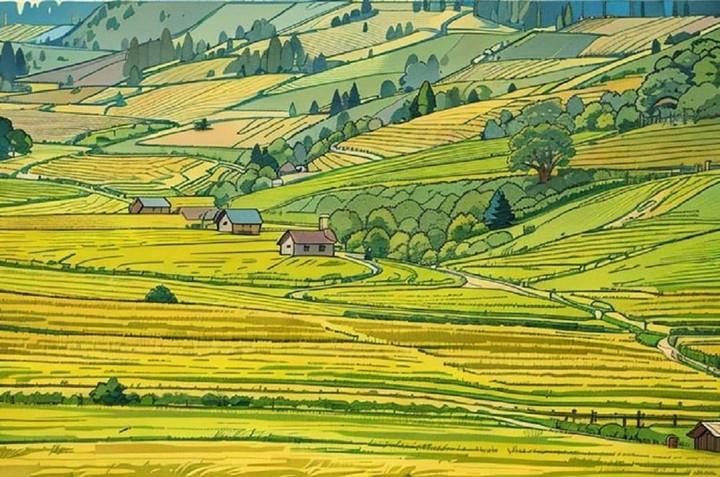 Khung cảnh ruộng bậc thang đặc trưng tại các vùng cao Việt Nam dưới lăng kính Anime. (Ảnh: Phùng Quang Huy)