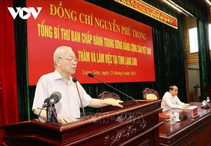 Tổng Bí thư Nguyễn Phú Trọng phát biểu tại buổi làm việc. (Ảnh: TTXVN).