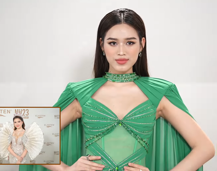 Hoa hậu Đỗ Thị Hà gây chú ý khi diện bộ đầm dạ hội màu xanh lá.