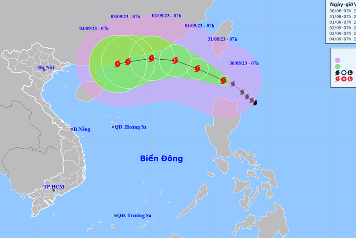 Dự báo đường đi của bão Saola. (Ảnh: NCHMF).