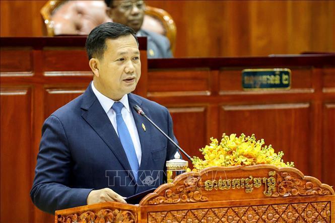 Tân Thủ tướng Chính phủ Hoàng gia Campuchia Hun Manet phát biểu tại kỳ họp thứ nhất Quốc hội khóa VII ở Phnom Penh, ngày 22/8/2023. (Ảnh tư liệu: TTXVN)