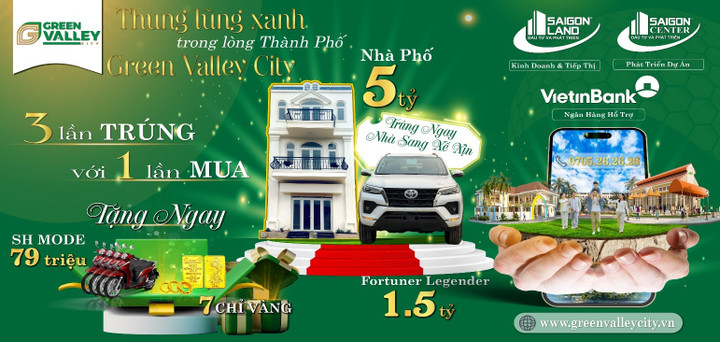 Nhiều chương trình ưu đãi khủng khi mua nhà tại Green Valley City với tổng giải thưởng hơn 7 tỷ đồng.