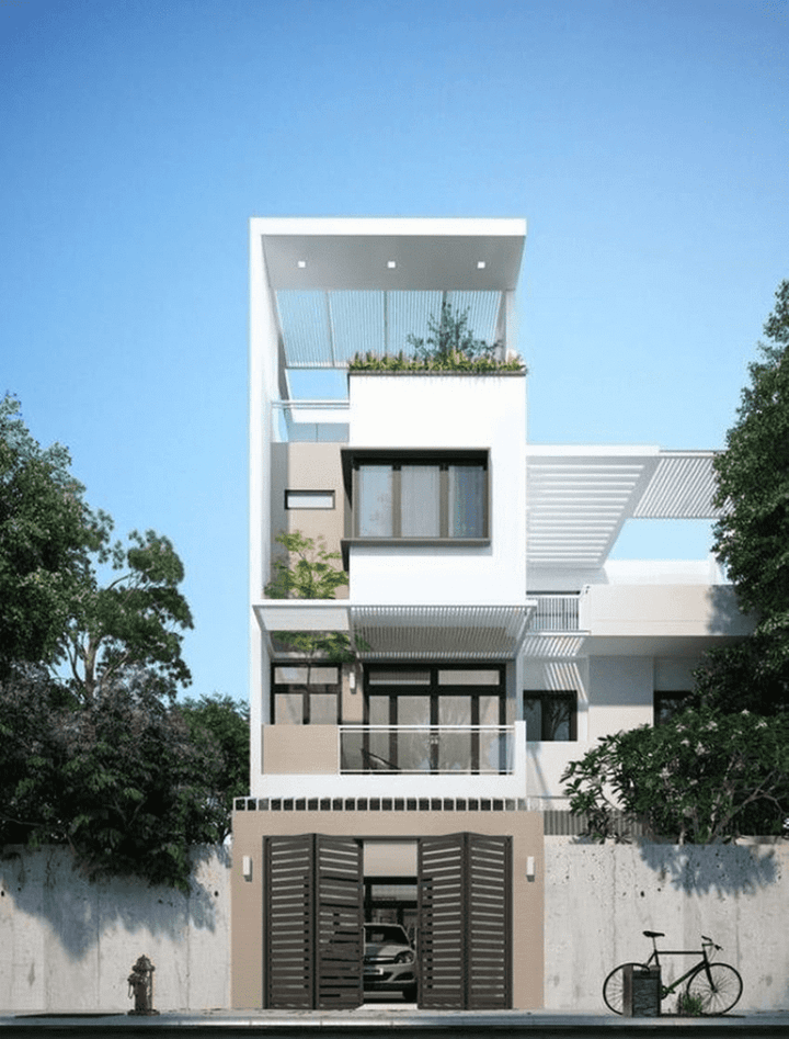 Mẫu nhà ống thông minh với đơn giá xây dựng thấp có gara là giải pháp cho các gia đình có xe ô tô, bạn sẽ chẳng phải lo việc gửi xe ô tô bên ngoài nữa.