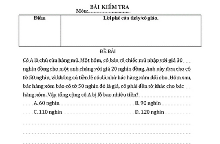 Vậy tổng cộng cô A bị lỗ bao nhiêu tiền?