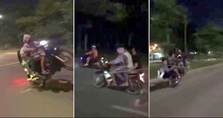 Nhóm thanh thiếu niên bốc đầu xe máy gây náo loạn trên đường phố Bắc Ninh vào tối 11/9.