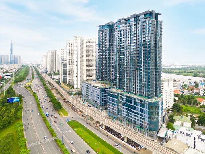 Metro số 1 đoạn qua Thảo Điền và đường Song Hành đang được hoàn thiện đã vẽ nên diện mạo mới cho khu vực này. (Ảnh: LUMIÈRE Riverside)