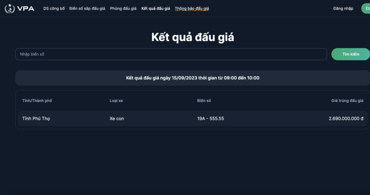 Kết quả phiên đấu giá đầu tiên.