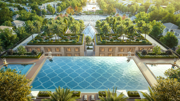 Bể bơi vô cực rộng gần 500m2.