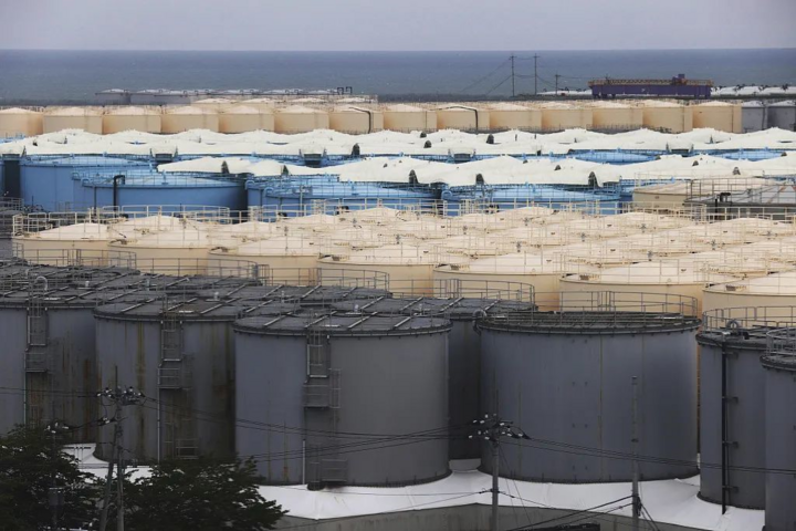Bể chứa nước của nhà máy điện hạt nhân Fukushima Daiichi ở thị trấn Okuma, hạt Futaba, tỉnh Fukushima, Nhật Bản.
