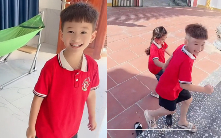Tuấn Trung vui vẻ khi được dẫn bạn gái về nhà chơi. (Ảnh cắt từ clip)