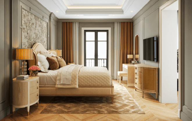 Phối cảnh tầng 3 phòng ngủ master nhà mẫu Vincom Shophouse Royal Park. (Ảnh: Vinhomes)