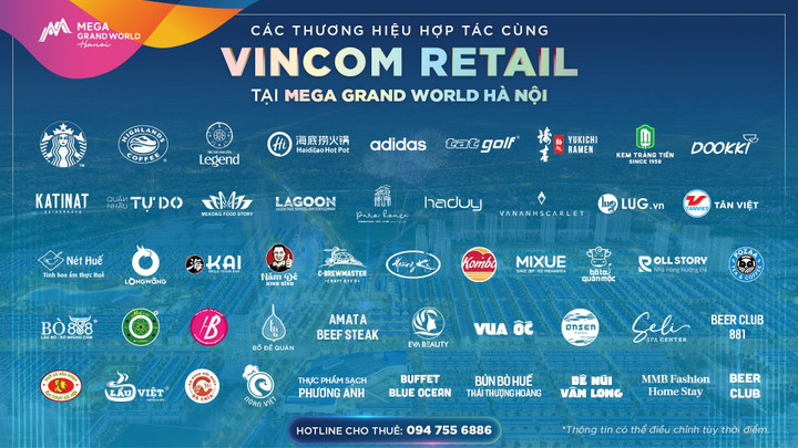 Các thương hiệu đầu tiên sẽ có mặt tại Mega Grand World Hà Nội.