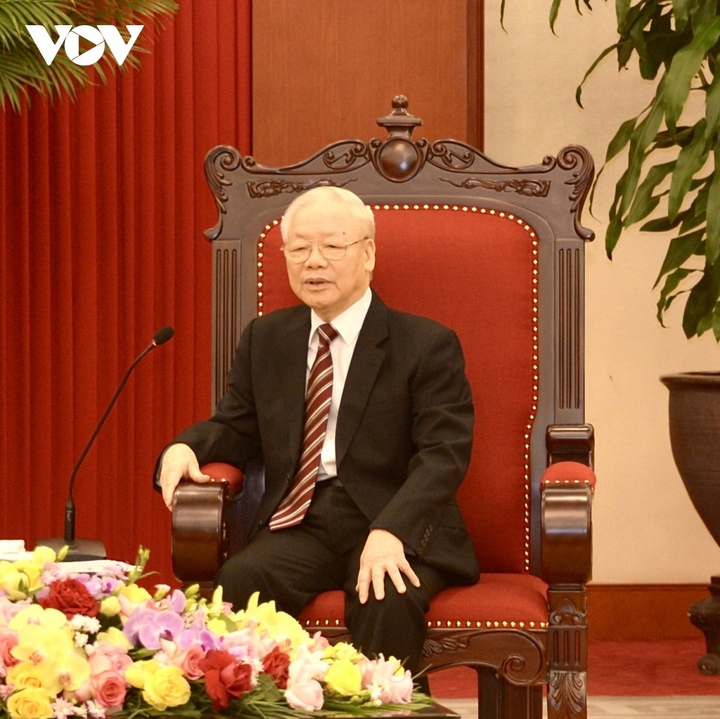 Tổng Bí thư Nguyễn Phú Trọng phát biểu tại buổi tiếp.