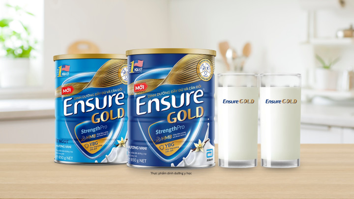 Ensure Gold cải tiến mới với HMB và YBG tăng cường sức khoẻ khối cơ và miễn dịch.