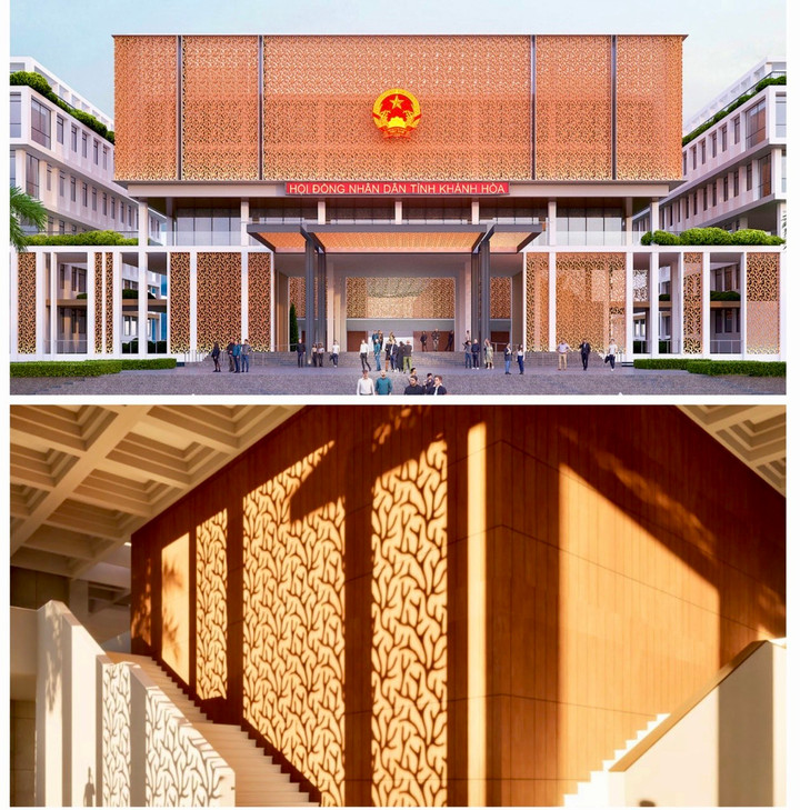 Công trình còn được nhấn mạnh bằng các không gian sảnh nghỉ và sảnh thông tầng. Các không gian chức năng đặc biệt như hội trường, kho lưu trữ dữ liệu được bố trí bên trong phù hợp với diện tích lớn và yêu cầu kỹ thuật đặc biệt.