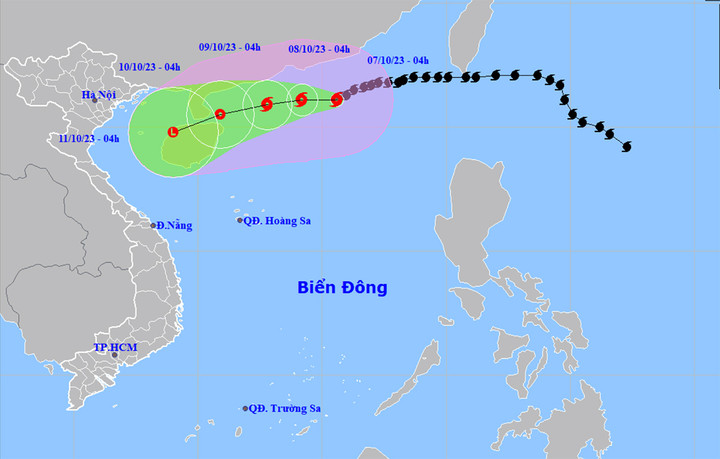 Dự báo đường đi của bão số 4.