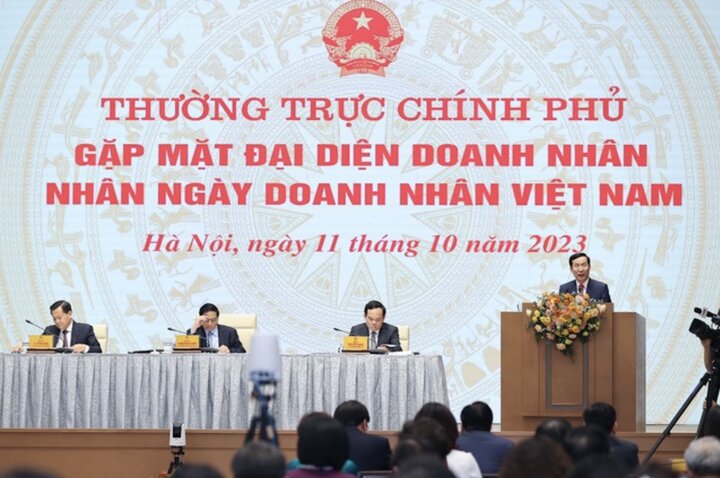 Chủ tịch VCCI Phạm Tấn Công phát biểu tại buổi gặp mặt. (Ảnh: VGP/Nhật Bắc)