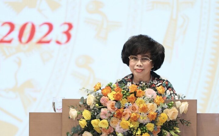 Bà Thái Hương, Chủ tịch Hội đồng Chiến lược Tập đoàn TH, Chủ tịch Hiệp hội Nữ doanh nhân Việt Nam phát biểu tại buổi gặp mặt. (Ảnh: VGP/Nhật Bắc)