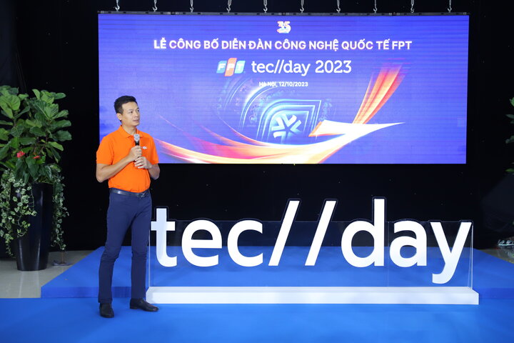Ông Vũ Anh Tú, Giám đốc Công nghệ Tập đoàn FPT thông tin tại lễ công bố FPT Techday 2023.