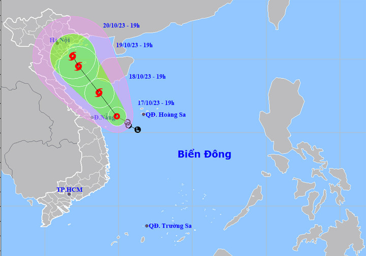 Bản đồ dự báo quỹ đạo và cường độ áp thấp nhiệt đới tối nay 17/10.