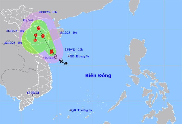 Dự báo đường đi của bão số 5.