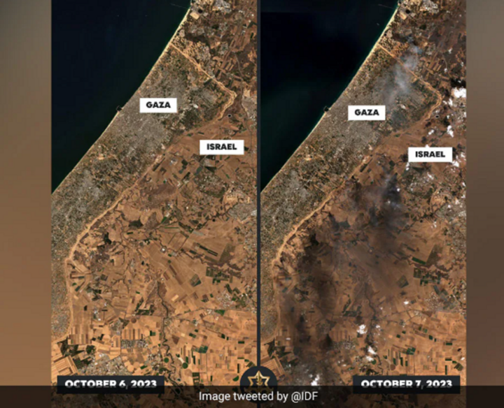 Thiệt hại do các cuộc tấn công gây ra ở Israel nhìn từ vệ tinh.