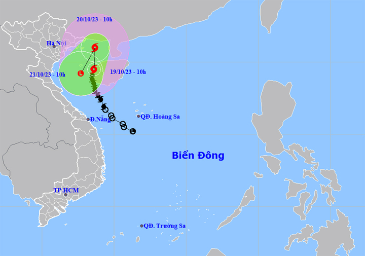 Đường đi của bão số 5 lúc 10h ngày 19/10.
