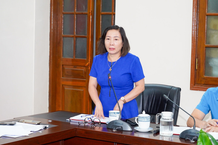 Bà Đào Khánh Hà - Trưởng Ban Tuyên giáo Thành ủy phát biểu tại cuộc họp.