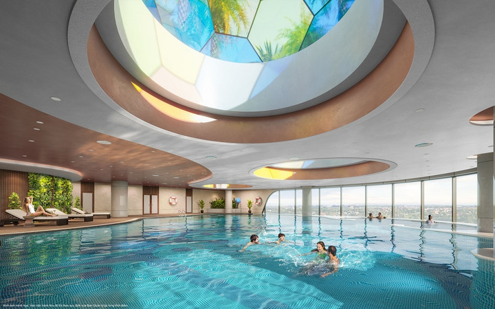 Hồ bơi bốn mùa với tầm nhìn toàn cảnh thành phố Bắc Giang là đặc quyền giải trí, luyện tập đẳng cấp chỉ có cư dân Vinhomes Sky Park được tận hưởng.