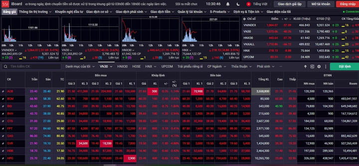 Chứng khoán lao dốc mạnh. (Ảnh chụp màn hình)