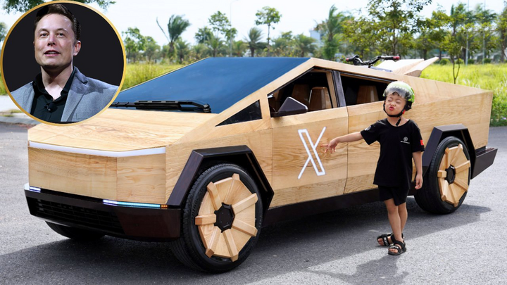 Mô hình xe bán tải điện Cybertruck bằng gỗ "sao y bản chính" của anh Trương Văn Đạo gây sốt mạng xã hội. Ảnh: X