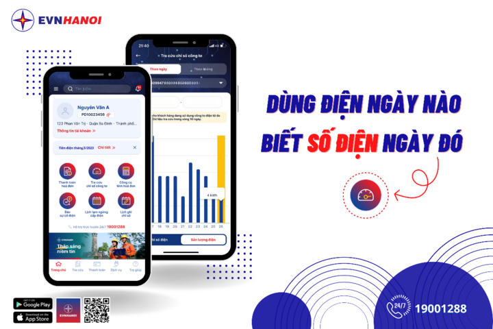 Dùng điện ngày nào biết số điện ngày đó cùng App EVNHANOI.