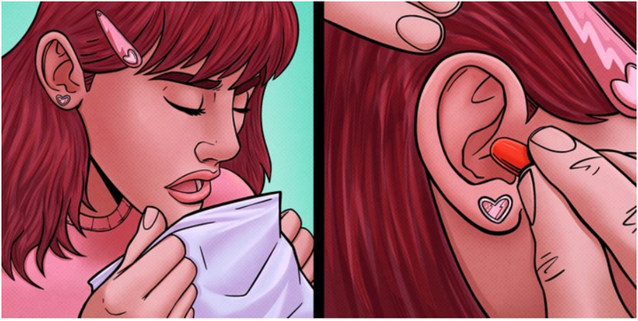 Bạn hãy nhét nút bịt tai vào bên đối diện với tay thuận của bạn. (Ảnh: Brightside)