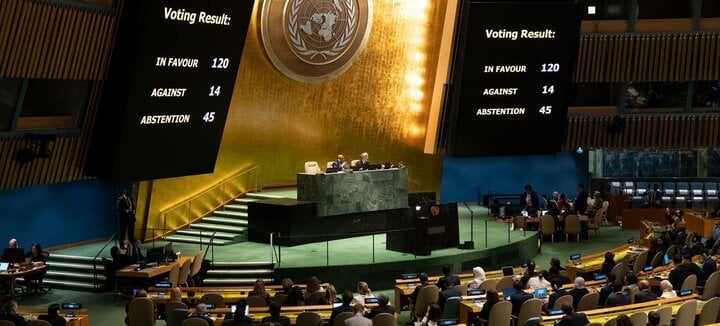 Đại hội đồng Liên hợp quốc họp về xung đột dải Gaza ngày 27/10. (Ảnh: UN)