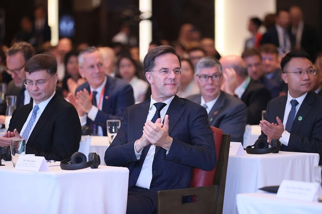 Thủ tướng Hà Lan Mark Rutte dự Diễn đàn Kinh tế Xanh 2023. (Ảnh: Dương Giang/TTXVN).