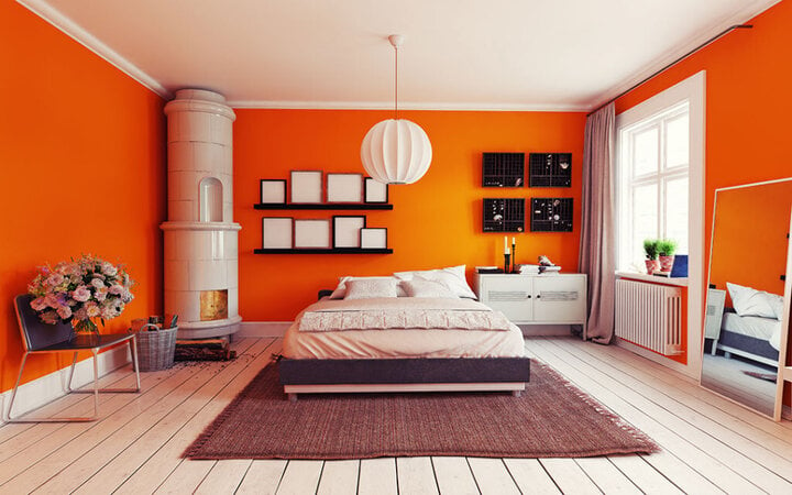 Cam là 1 trong những trong mỗi tông màu nền nên tách Khi kiến thiết buồng ngủ. (Ảnh: Nippon paint India)
