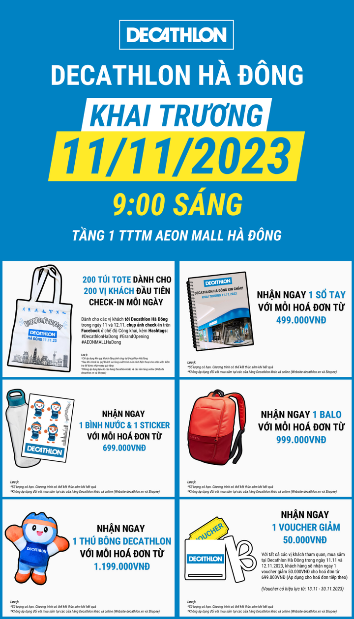 Chương trình khai trương Decathlon Hà Đông từ 11/11 đến 12/11.