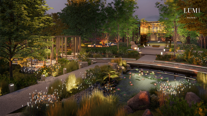 Kiến trúc và cảnh quan của Lumi Hanoi cũng đi theo nguồn cảm hứng về ánh sáng, với cảnh quan được lấy chủ đề từ các yếu tố thiên văn như mặt trời, cực quang và các vì sao.