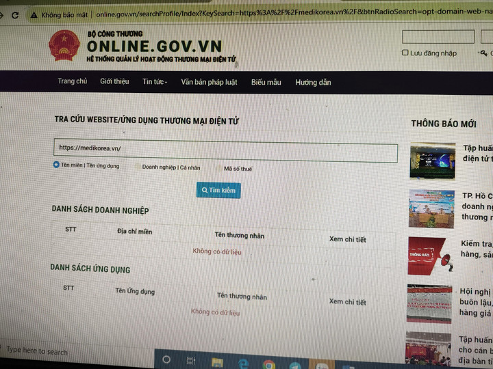 Hình ảnh tra cứu website thương mại điện tử đối với Công ty cổ phần dược phẩm MEDI KOREA