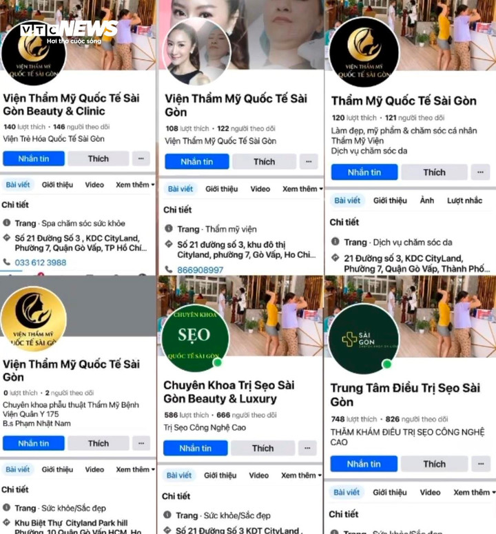 Phòng khám Quốc tế Sài Gòn có gần 20 trang Facebook chuyên chạy quảng cáo với các tên gọi khác nhau.