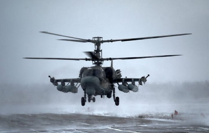 Trực thăng Ka-52 Alligator trong quá trình thử nghiệm ở khu vực Rostov của Nga vào tháng 1/2022.