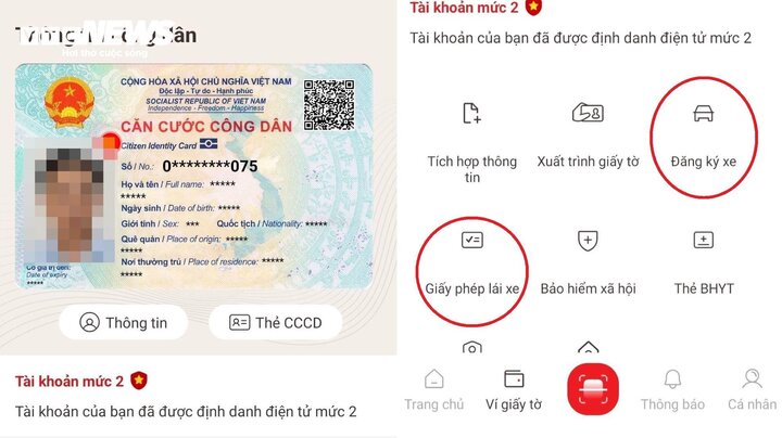 Trong VNeID sẽ hiện thị đầy đủ các thông tin về căn cước công dân, giấy phép lái xe, đăng ký xe... khi được tích hợp.