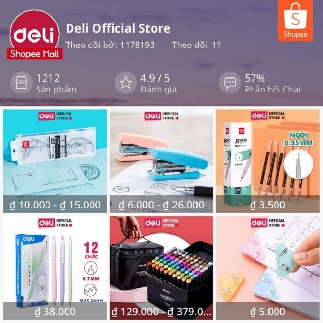 Gian hàng của Deli Việt Nam tại Shopee.