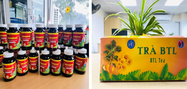 Viên ngậm CTL (bên trái) và trà nhúng CTL (bên phải).