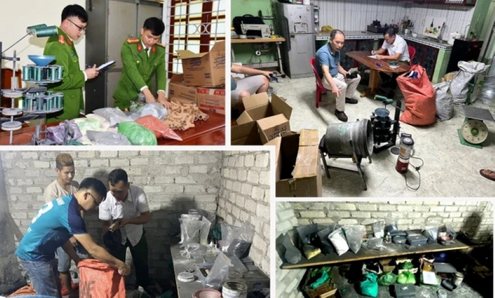 Máy móc sản xuất, số lượng pháo nổ được Công an huyện Nông Cống phát hiện, thu giữ. (Ảnh: Công an Thanh Hóa).