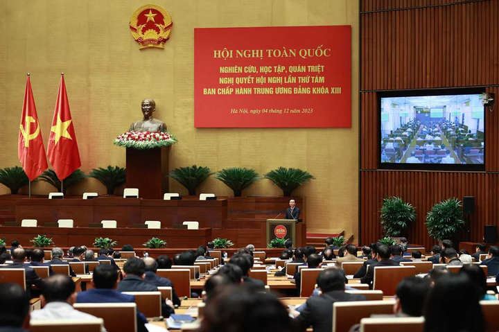 Toàn cảnh Hội nghị toàn quốc nghiên cứu, học tập, quán triệt Nghị quyết Hội nghị lần thứ 8 Ban Chấp hành Trung ương Đảng khóa XIII. (Ảnh: VGP/Nhật Bắc).