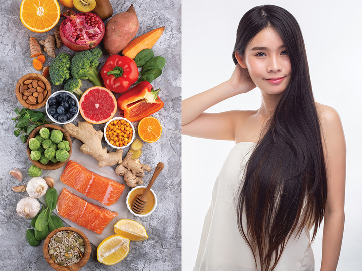Bổ sung vitamin từ thực phẩm hằng ngày giúp giảm hiện tượng tóc bạc sớm, gãy rụng.
